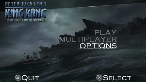 Peter Jackson's King Kong title screen for PSP